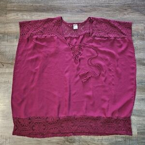 Merona Magenta Crochet‎ Poncho Swim Cover Up